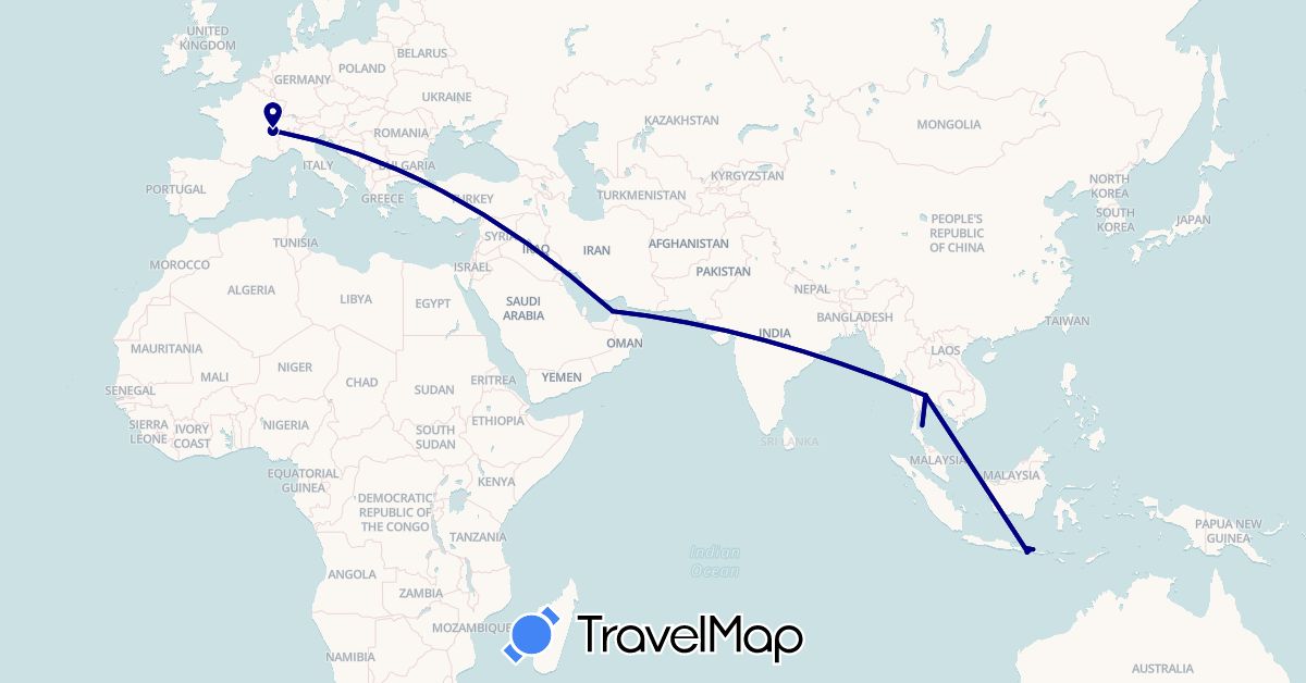 TravelMap itinerary: driving in United Arab Emirates, Switzerland, Indonesia, Thailand (Asia, Europe)